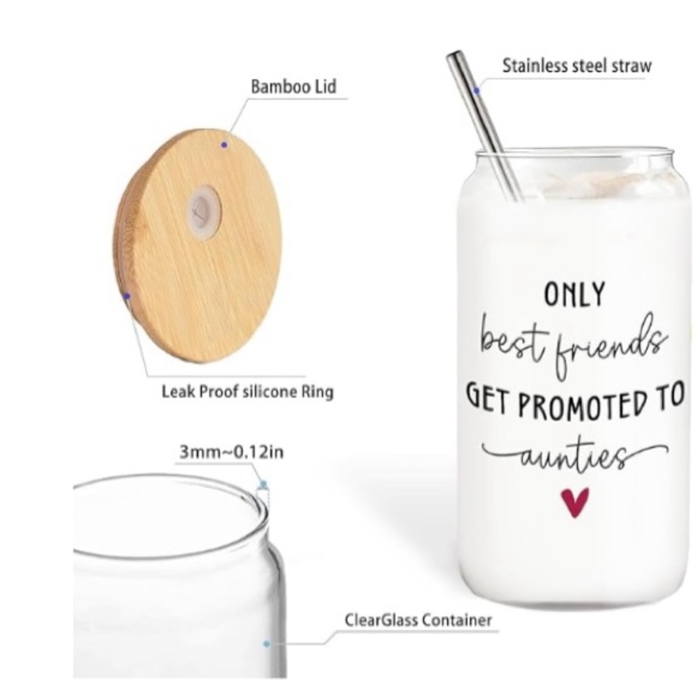 Clear Glass Tumbler with Bamboo Lid and Straw - Picture 3 of 3
